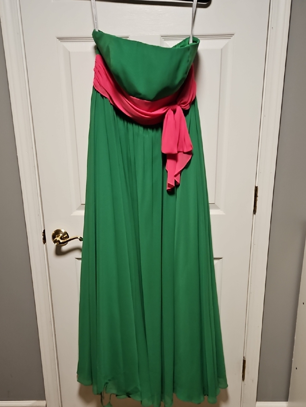 Alfred Angelo Strapless Maxi Dress with Pink Sash